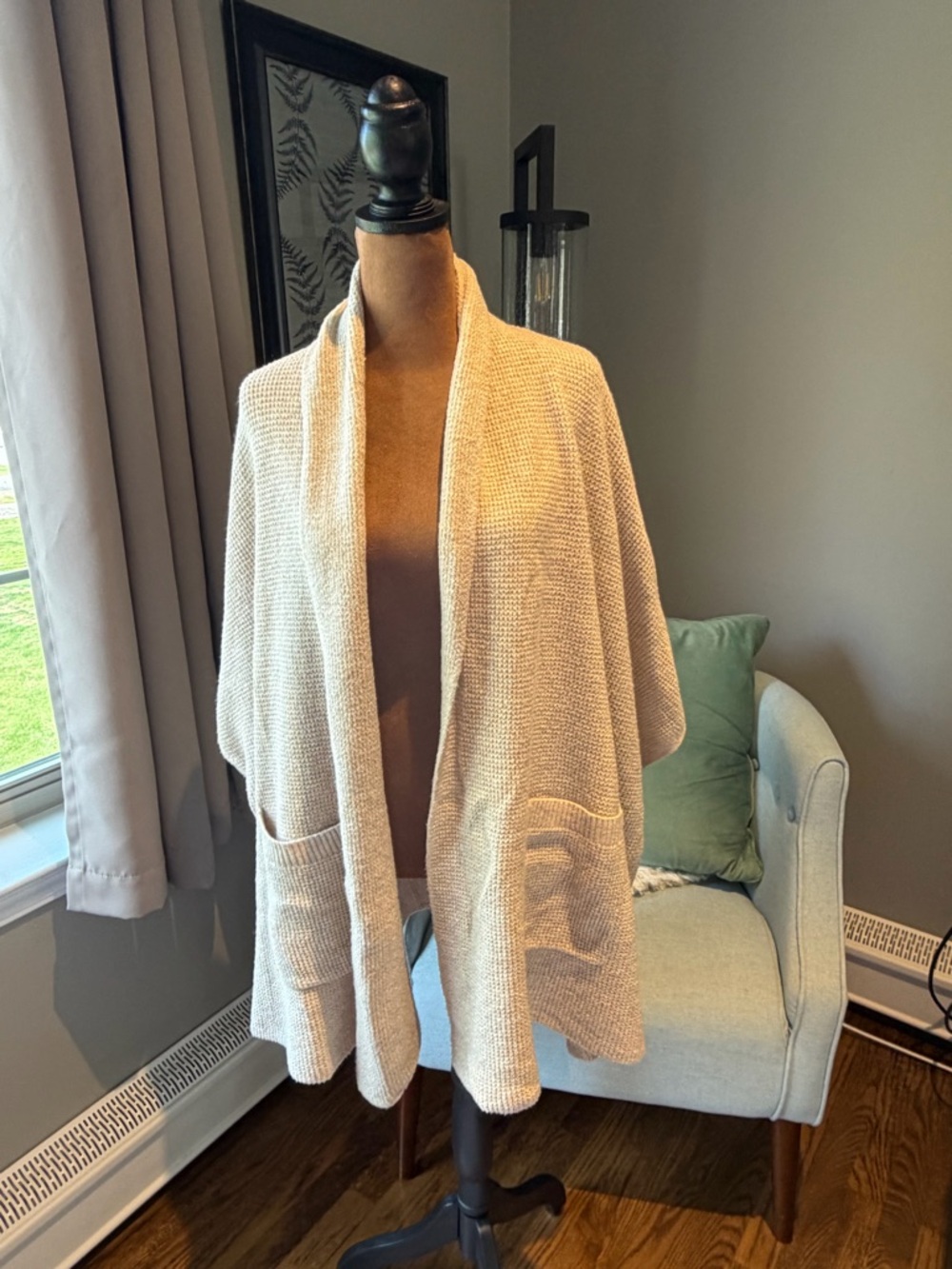 Aerie Cozy Cream Knit Open Cardigan with Pockets